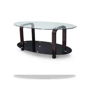 Oval Glass Coffee Table with Wood Legs