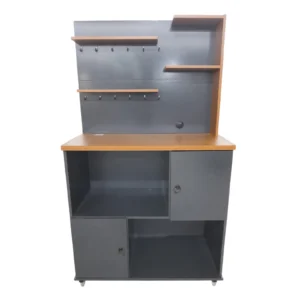 Kitchen Island Cart with Hooks and Wheels Gray
