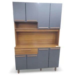 Gray and Wood Kitchen Pantry Hutch 6 Doors