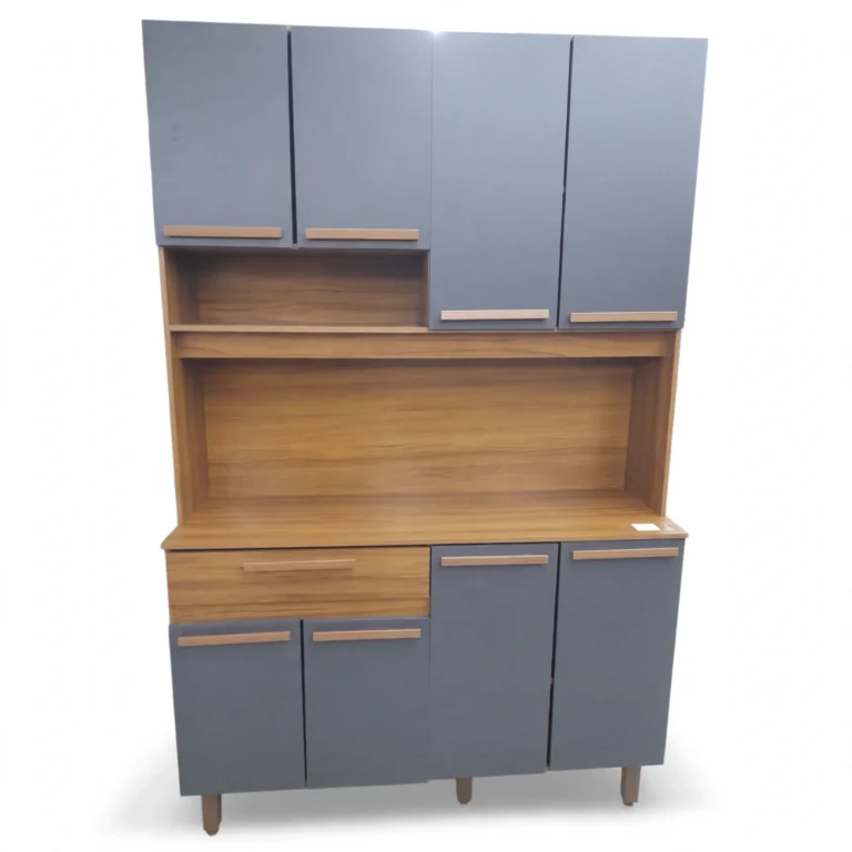 Gray and Wood Kitchen Pantry Hutch 6 Doors
