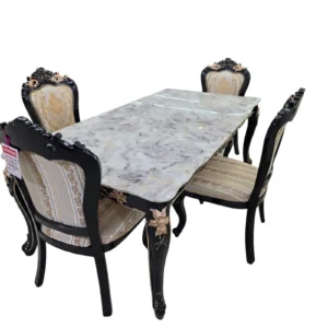 4-Seater Marble Dining Set Black Gold