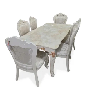 6-Seater Marble Dining Table Set White