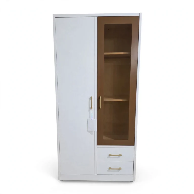 2-Door Wardrobe Closet with Glass Door White