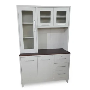 White Kitchen Pantry Hutch with Glass Doors